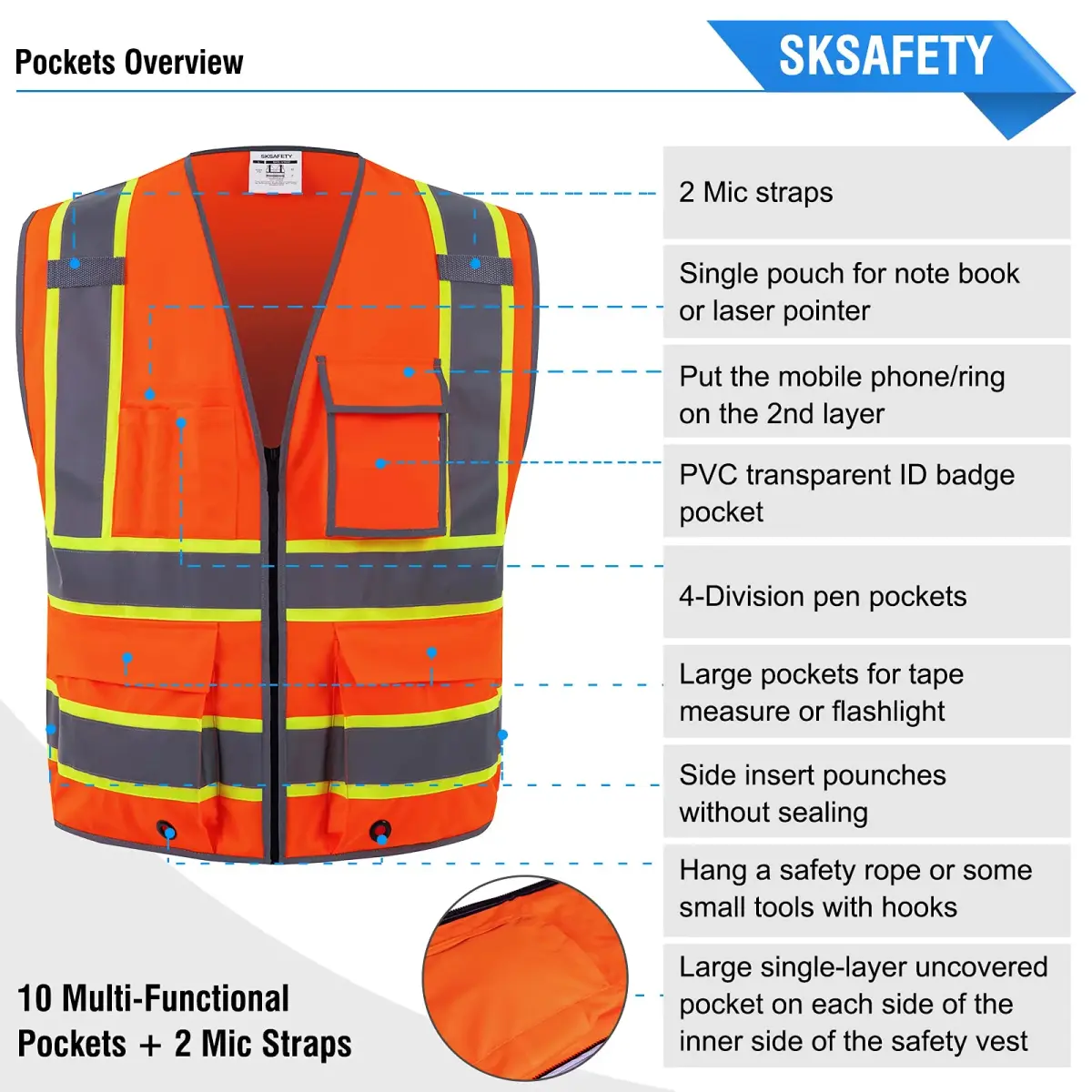 SKSAFETY Class 2 High Visibility Safety Vest Orange XL | ANSI/ISEA 107-2020 Compliant Work Vest - view 6