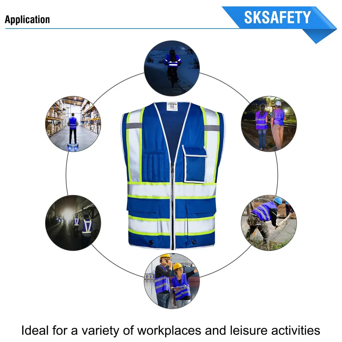 SKSAFETY Blue Hi-Vis Safety Vest with Zipper, ANSI/ISEA Class 2, 3XL (3XL) - view 8