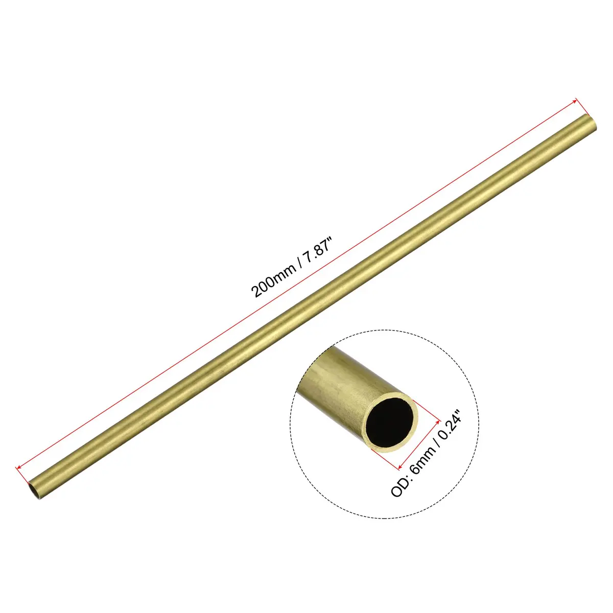 uxcell Brass Round Tube 6mm OD 0.5mm Wall Thickness 200mm Length Pipe Tubing (3 Pcs) - view 2