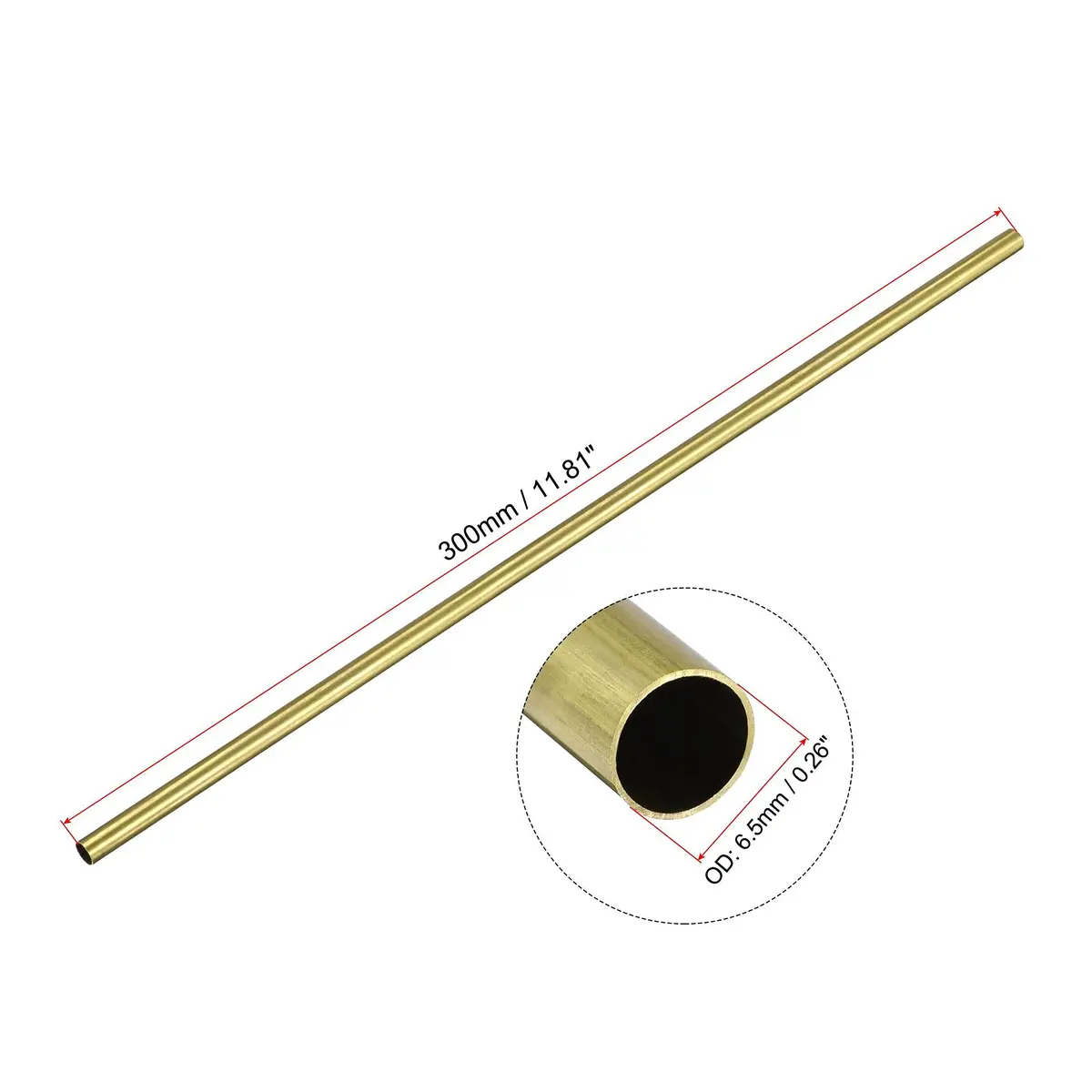 uxcell Brass Round Tube 6.5mm OD x 0.25mm Wall x 300mm Length Pipe Tubing (3 Pcs) | Precision Metal Tubing for DIY & Industrial Use - view 2