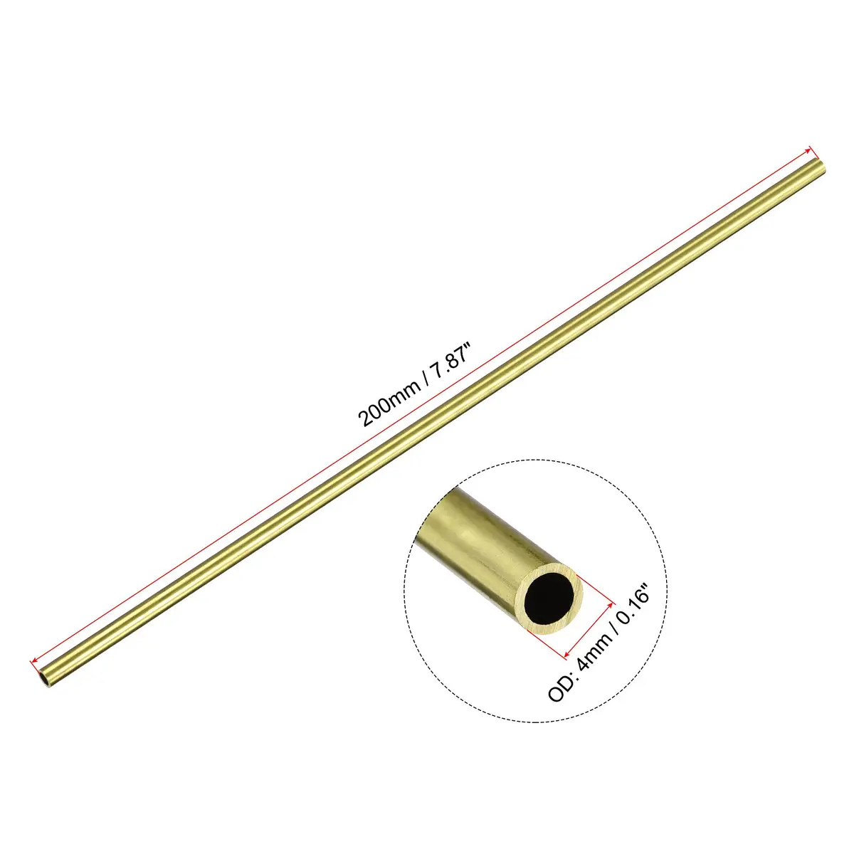 uxcell Brass Round Tube 4mm OD x 0.5mm Wall x 200mm Length Pipe Tubing (3 Pcs) | Precision Seamless Construction for DIY & Industrial Use - view 2