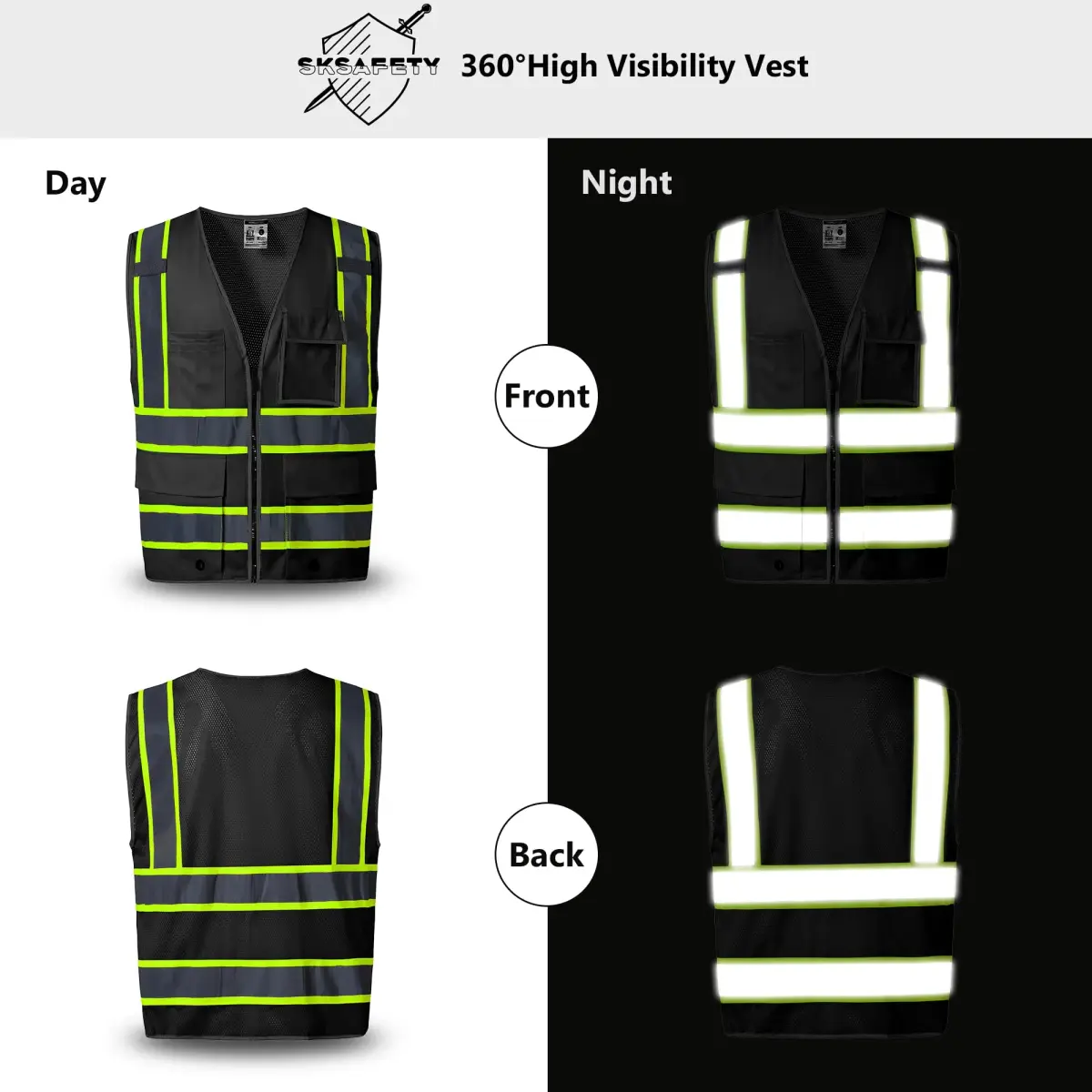 SKSAFETY Class 2 High Visibility Safety Vest 5XL Black | ANSI/ISEA 107-2020 Compliant - view 2