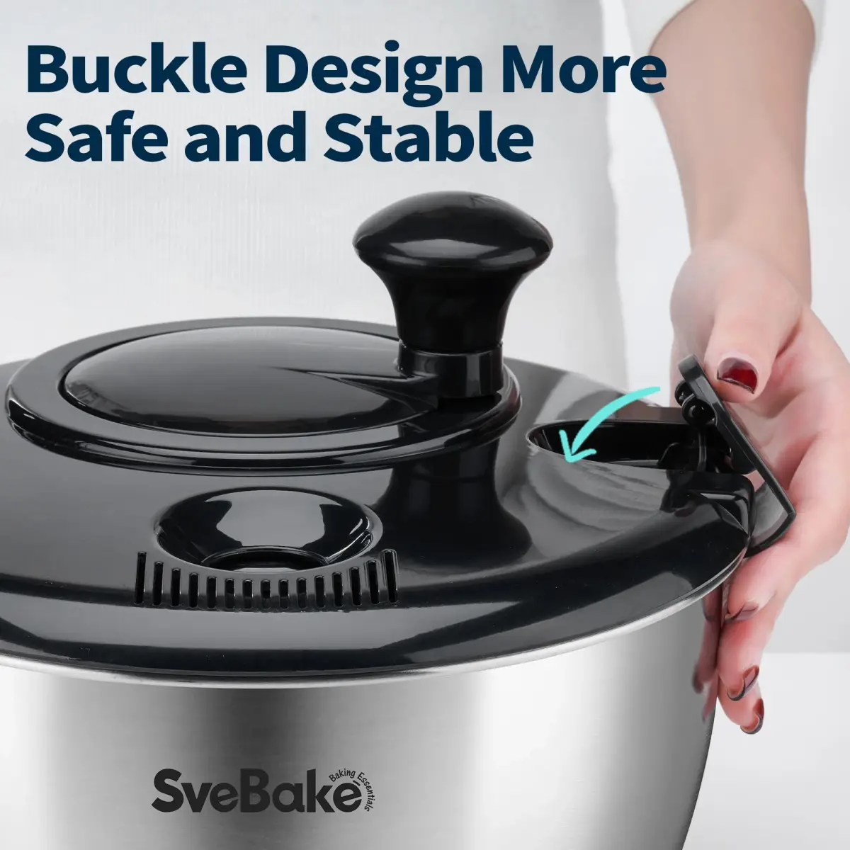 SveBake Stainless Steel Salad Spinner 4.8 Qt with Crank & Non-Slip Base | Washes & Dries Greens, Herbs, Berries, Veggies - view 4