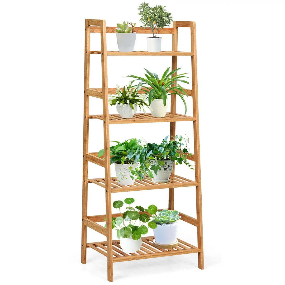 GRAFFY 4-Tier Ladder Shelf Plant Stand, Bamboo Storage Rack, Natural | Modern Home Decor - main product image