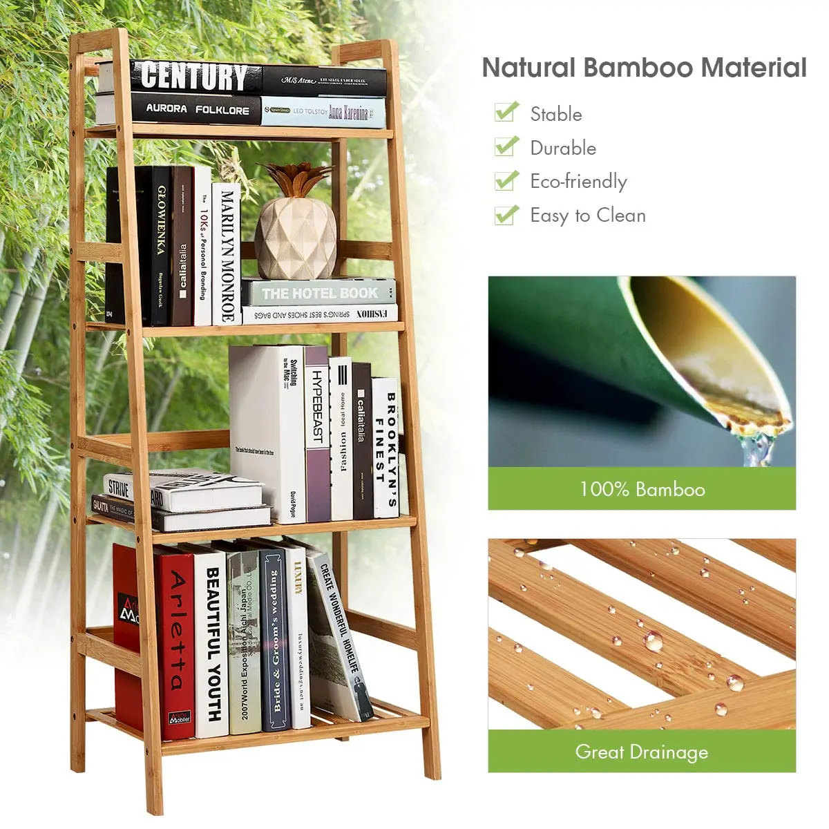 GRAFFY 4-Tier Ladder Shelf Plant Stand, Bamboo Storage Rack, Natural | Modern Home Decor - view 7