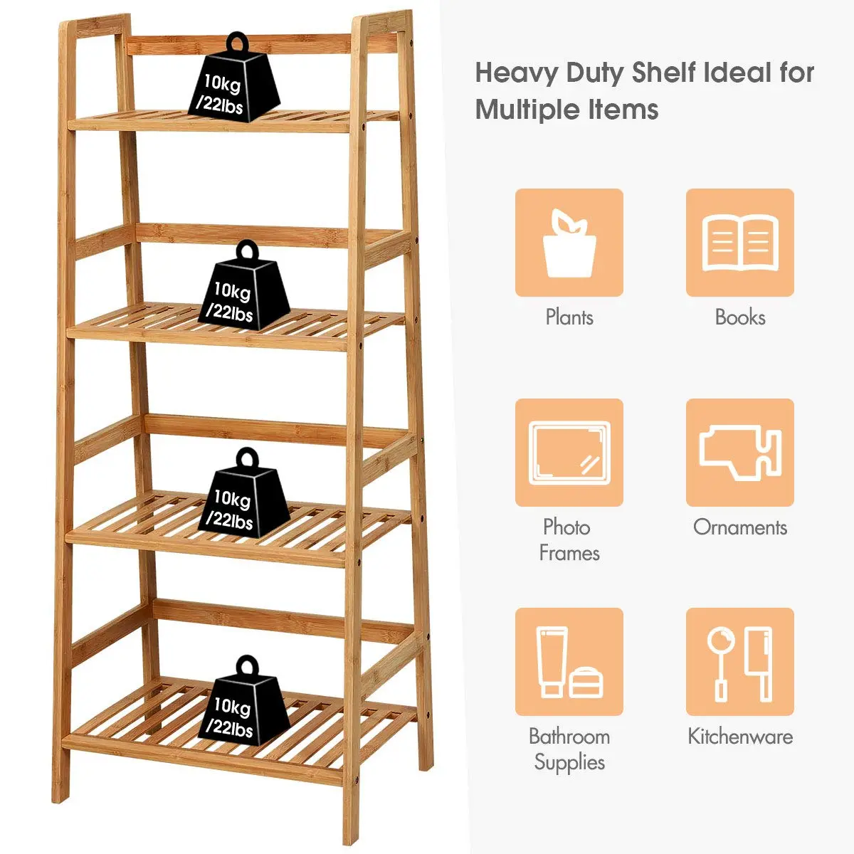 GRAFFY 4-Tier Ladder Shelf Plant Stand, Bamboo Storage Rack, Natural | Modern Home Decor - view 8