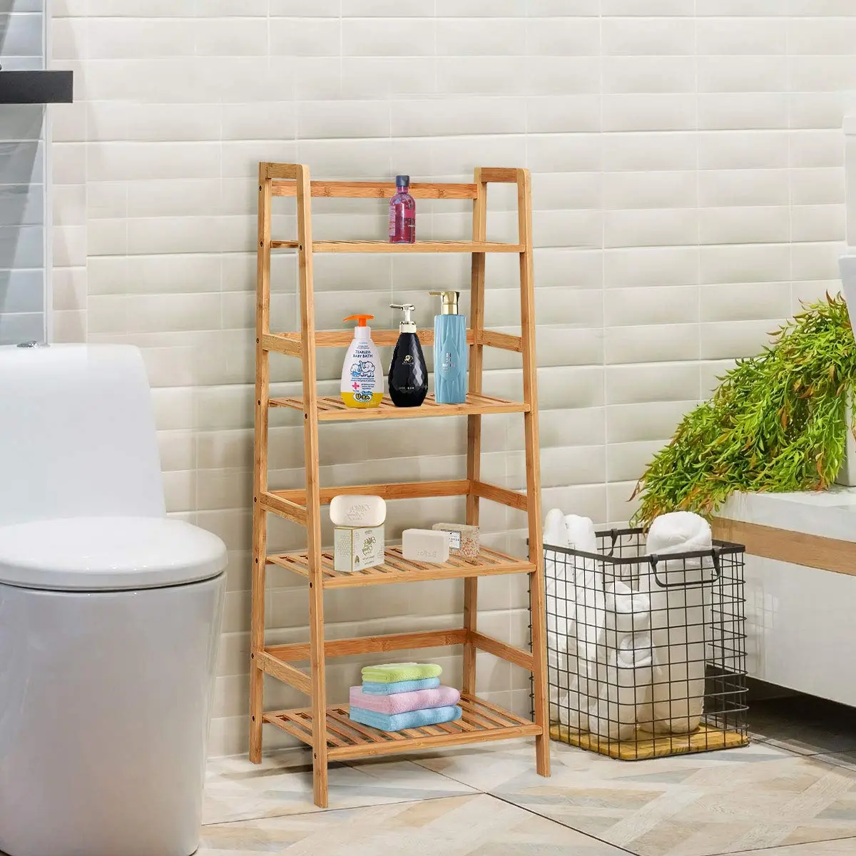 GRAFFY 4-Tier Ladder Shelf Plant Stand, Bamboo Storage Rack, Natural | Modern Home Decor - view 4