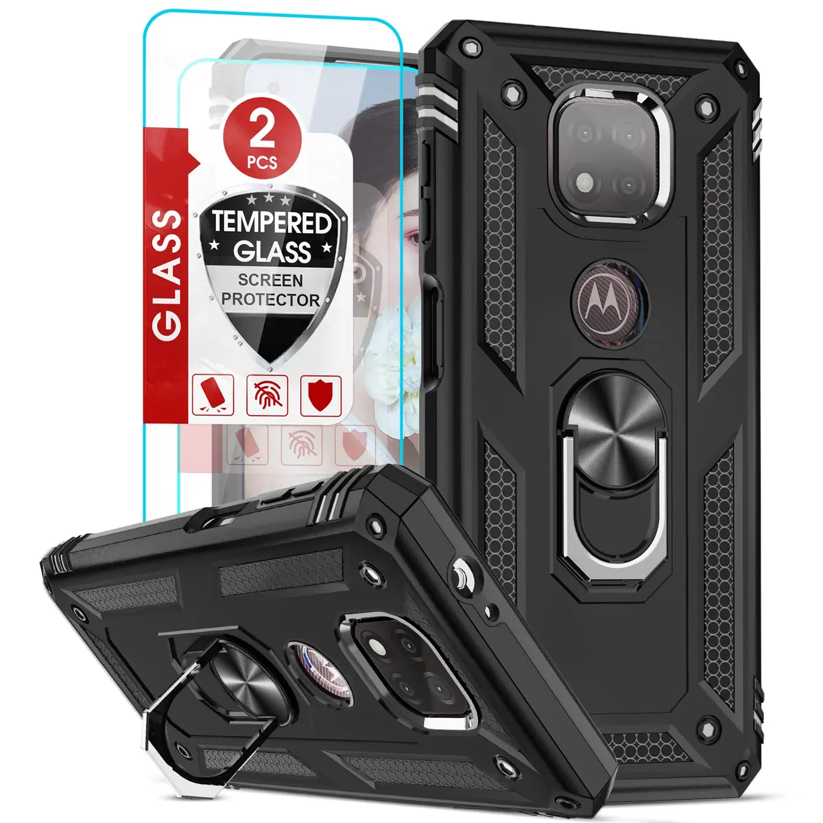 LeYi for Moto G Power 2021 Case: Heavy Duty Shockproof & Stand Black | Military Grade Drop Protection - main product image