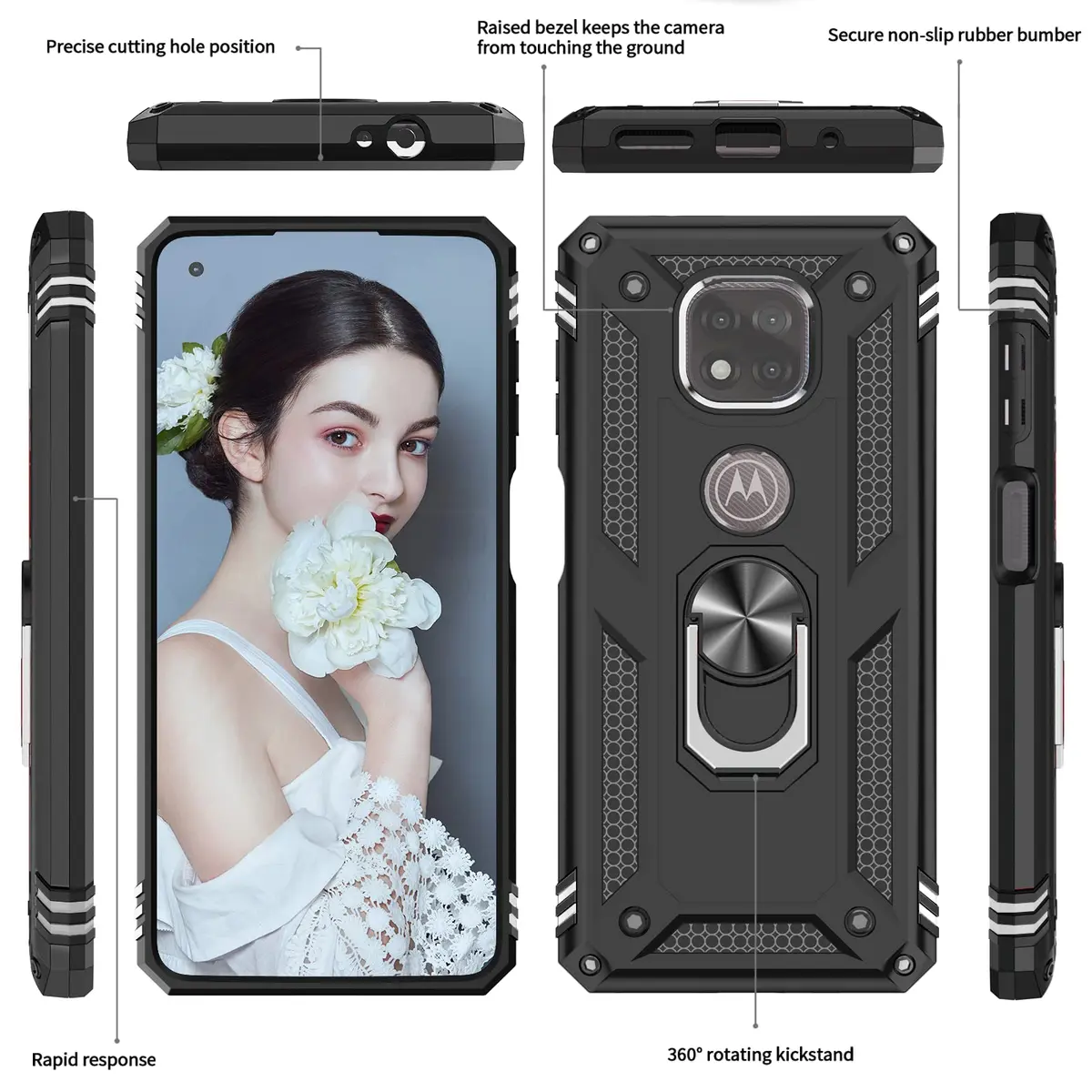 LeYi for Moto G Power 2021 Case: Heavy Duty Shockproof & Stand Black | Military Grade Drop Protection - view 3