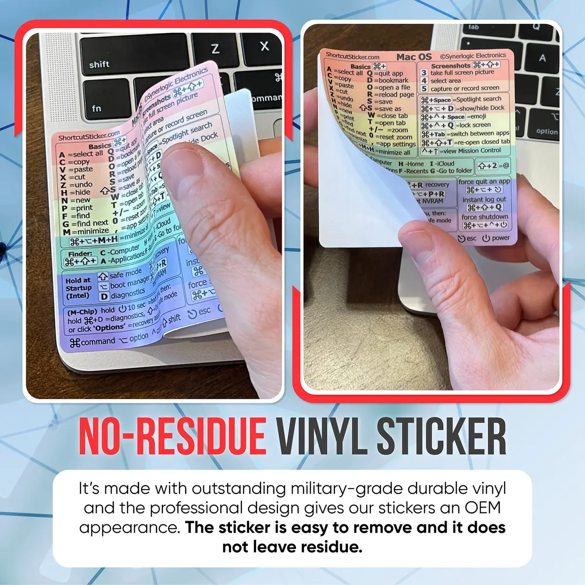 Synerlogic Mac OS Shortcuts Sticker | Laminated Vinyl MacBook Cheatsheet for macOS | Rainbow Edition (3.25 x 3.25 inches) - view 5
