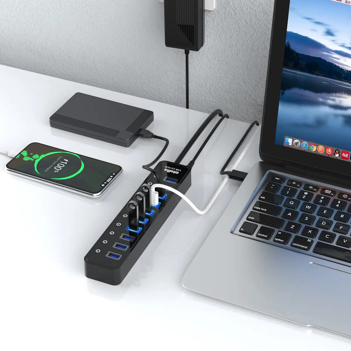 atolla Powered USB 3.0 Hub 10 Ports | High-Speed Data Transfer & Individual ON/OFF Switches - view 7