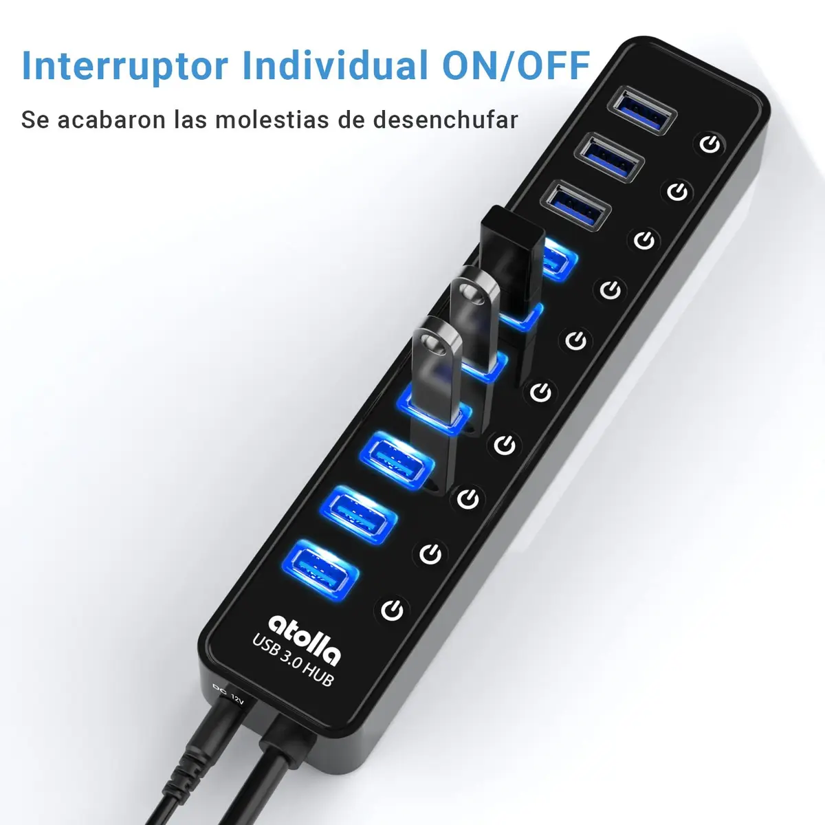 atolla Powered USB 3.0 Hub 10 Ports | High-Speed Data Transfer & Individual ON/OFF Switches - view 4