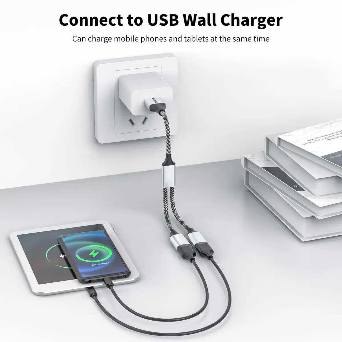 MOGOOD USB Splitter 1-to-2 Y-Cable, 2-Pack Silver | Expands USB-A Port for Data & Charging - view 6
