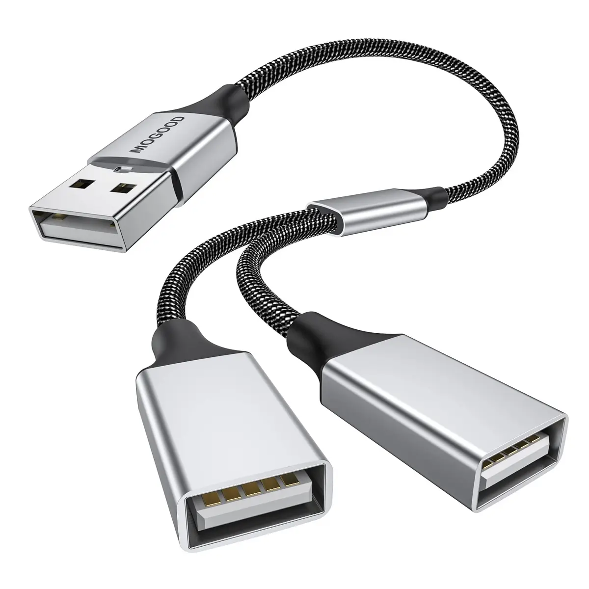 MOGOOD Dual USB 2.0 Port Extender Hub with Aluminum & Nylon Braided Cable | 480 Mbps Data Transfer - main product image
