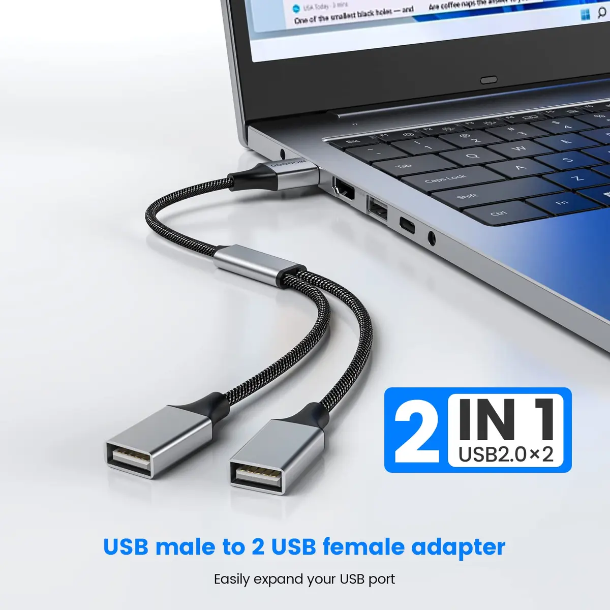MOGOOD Dual USB 2.0 Port Extender Hub with Aluminum & Nylon Braided Cable | 480 Mbps Data Transfer - view 2