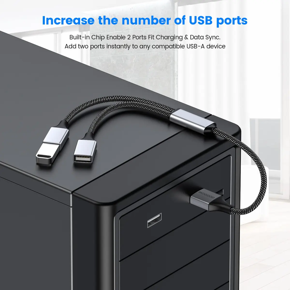 MOGOOD Dual USB 2.0 Port Extender Hub with Aluminum & Nylon Braided Cable | 480 Mbps Data Transfer - view 3