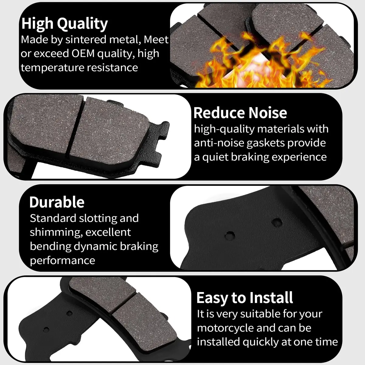 SOLLON Brake Pads for Kawasaki EN650 Vulcan S 2015-2020 | Quiet, Durable, Easy Install - view 5