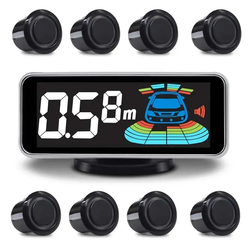 ELSNU Car Parking Sensors Kit Reverse Radar System 8 Sensors (Black) | Dual-Core Work for Accurate Detection - main product image