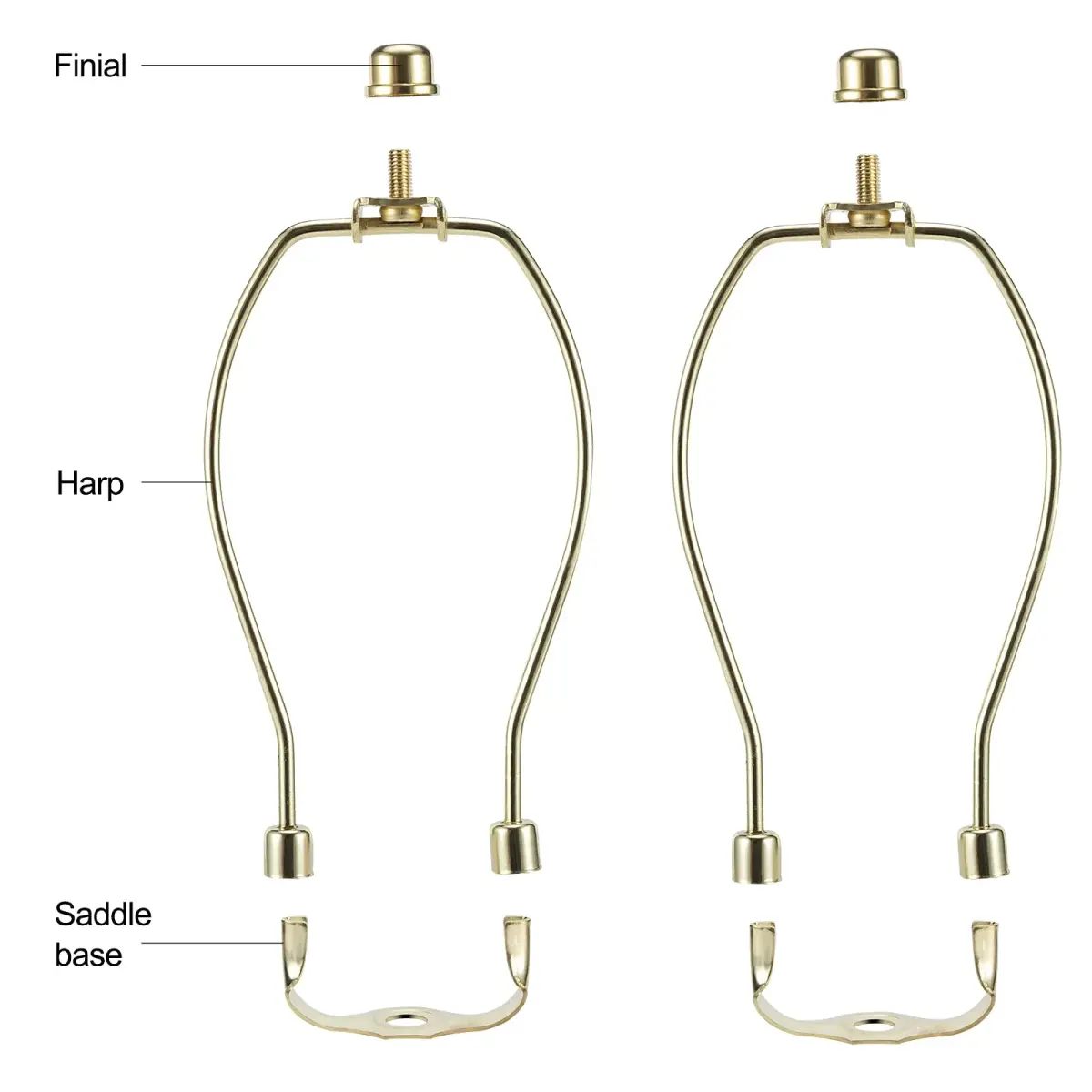 saangseon 8 Inch Brass Lamp Harp Holder Kits with Finials and Saddle Bases, Light Duty, Set of 2 | DIY Lighting Accessories Horn Frame Lampshade Brackets - view 3