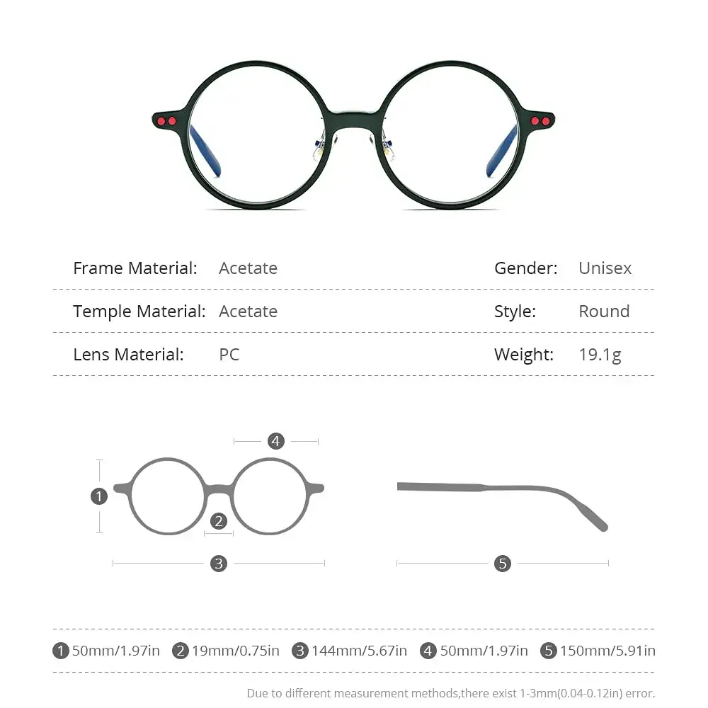 HEPIDEM Vintage Round Optical Glasses Frame 50mm (24mm Bridge) | Authentic Acetate Eyewear Imported for India - view 3