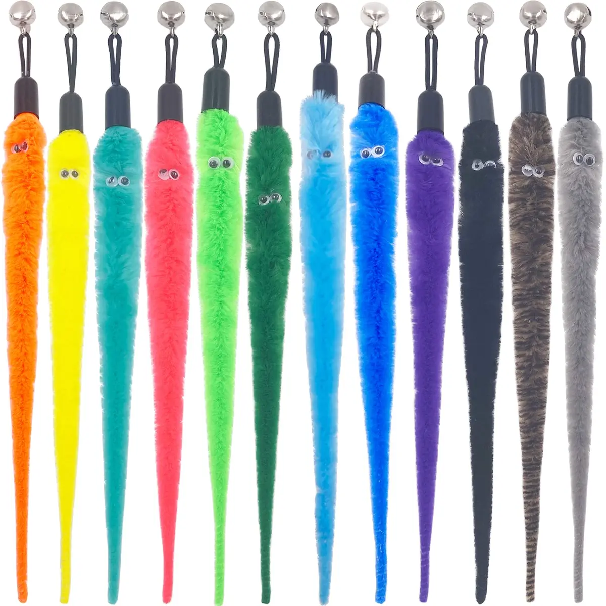 TIENAILING Cat Toy Worm Refills, 12 Pieces | Interactive Cat Wand Attachments for Indoor Cats - main product image