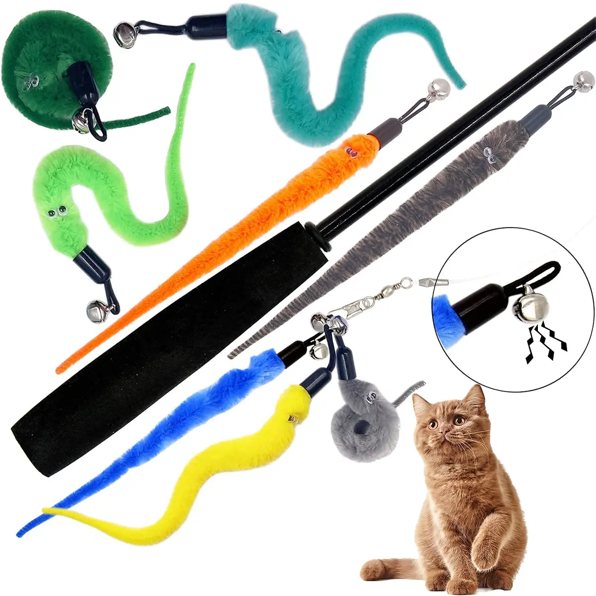 TIENAILING Cat Toy Worm Refills, 12 Pieces | Interactive Cat Wand Attachments for Indoor Cats - view 6