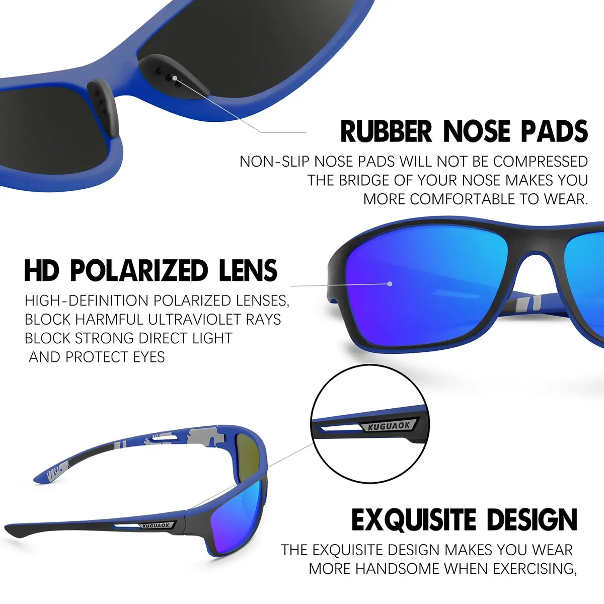 KUGUAOK Polarized Sports Sunglasses for Men Driving Cycling Fishing 70mm | UV 100% Protection - view 5