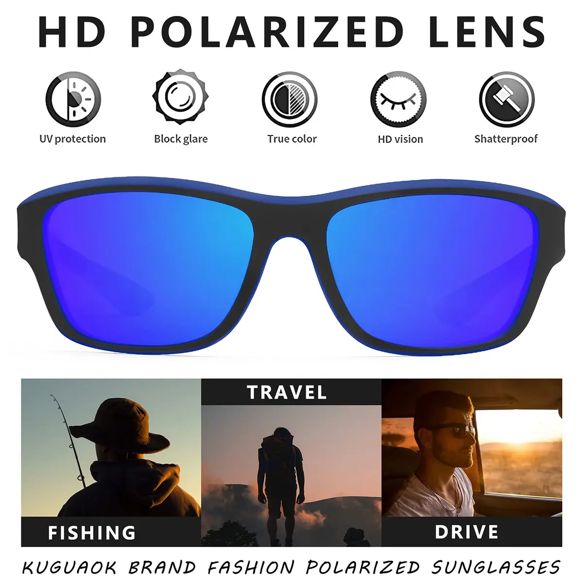 KUGUAOK Polarized Sports Sunglasses for Men Driving Cycling Fishing 70mm | UV 100% Protection - view 2
