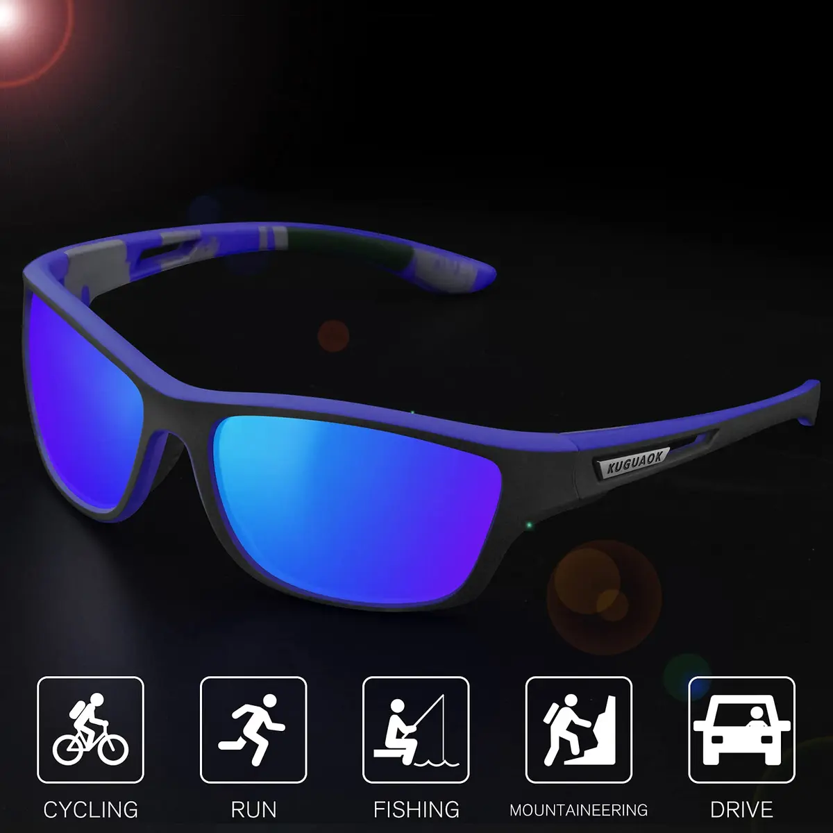 KUGUAOK Polarized Sports Sunglasses for Men Driving Cycling Fishing 70mm | UV 100% Protection - view 3