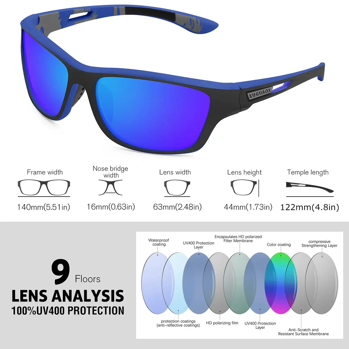KUGUAOK Polarized Sports Sunglasses for Men Driving Cycling Fishing 70mm | UV 100% Protection - view 4