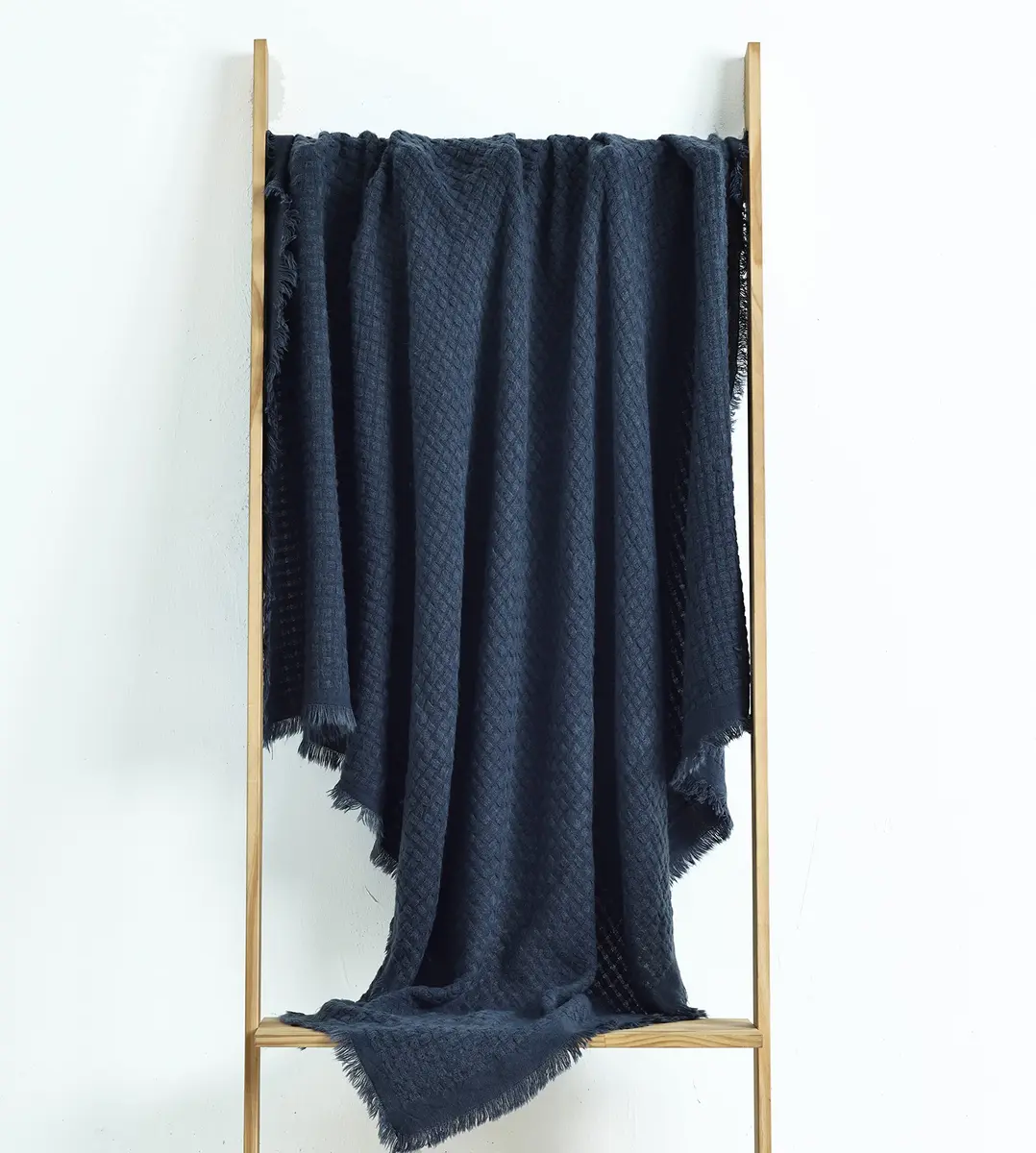CREVENT Farmhouse Waffle Knit Throw Blanket for Couch Sofa Chair Bed Home Decoration, Soft Warm Cozy Light Weight for Spring Summer Fall (50''X60'' Navy Blue) - view 2