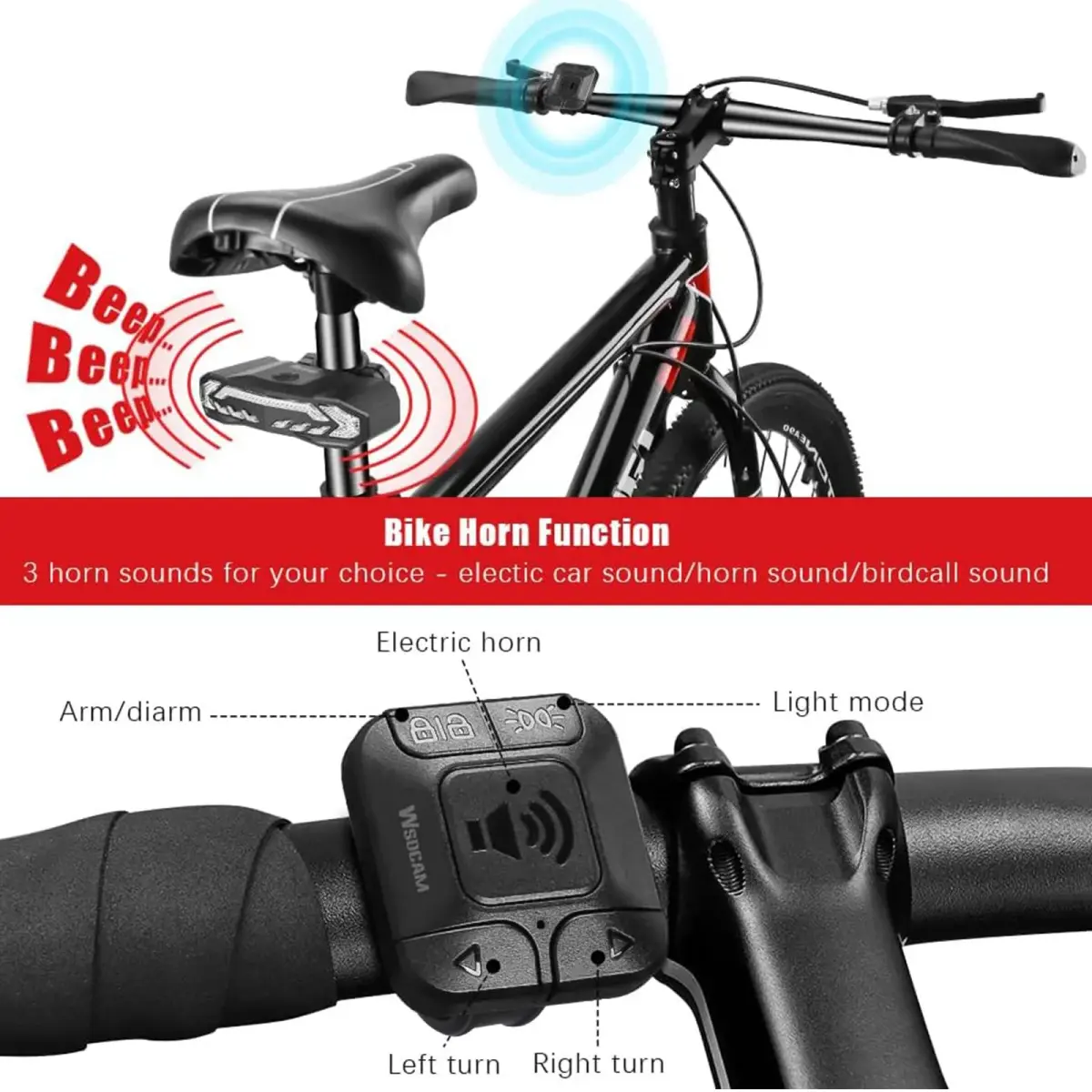 wsdcam Smart Bike Tail Light with Turn Signals, Brake Light, Alarm & Horn - 160 Lumens | USB Rechargeable, IP54 Waterproof - view 5