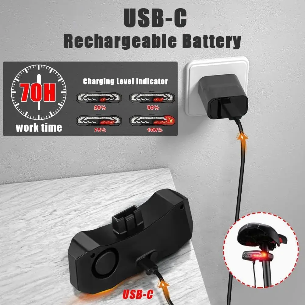 wsdcam Smart Bike Tail Light with Turn Signals, Brake Light, Alarm & Horn - 160 Lumens | USB Rechargeable, IP54 Waterproof - view 6