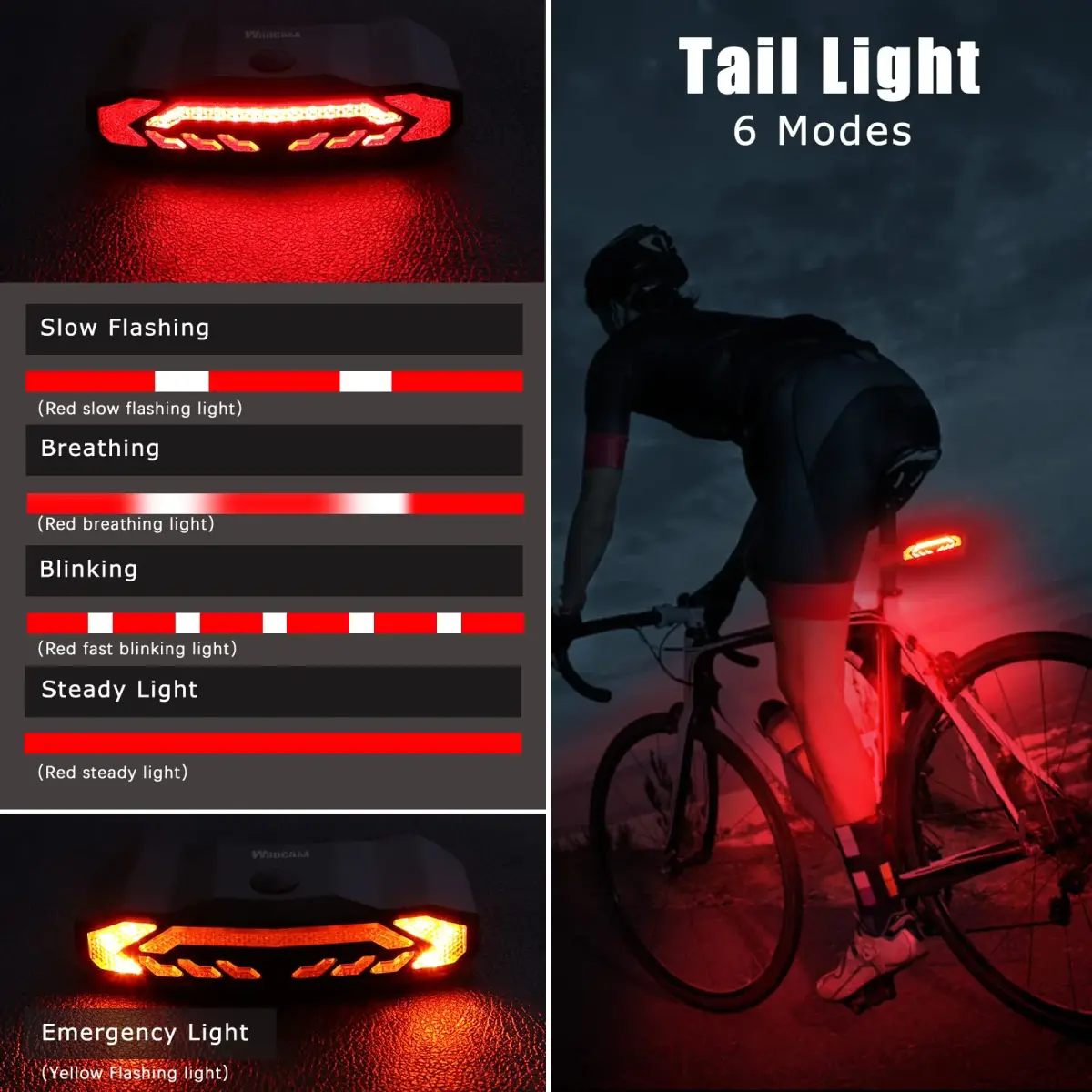 wsdcam Smart Bike Tail Light with Turn Signals, Brake Light, Alarm & Horn - 160 Lumens | USB Rechargeable, IP54 Waterproof - view 2