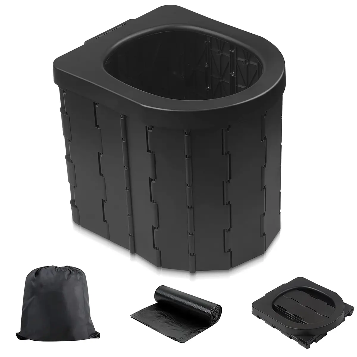 Zinyeme Portable Toilet for Camping, Folding Commode Bucket with 12 Bags & Carry Bag, 400 lb Capacity | Outdoor Travel Restroom - main product image
