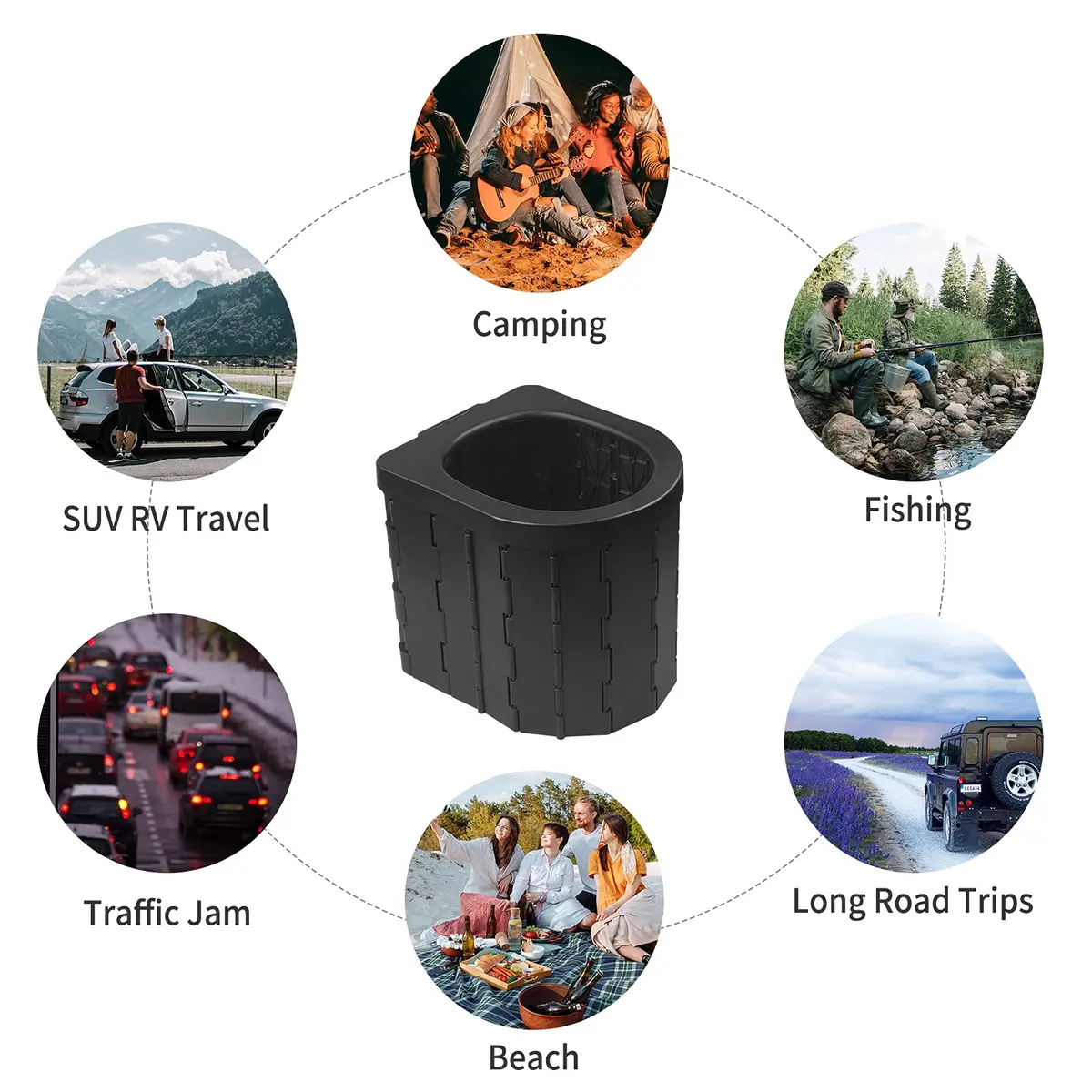 Zinyeme Portable Toilet for Camping, Folding Commode Bucket with 12 Bags & Carry Bag, 400 lb Capacity | Outdoor Travel Restroom - view 6