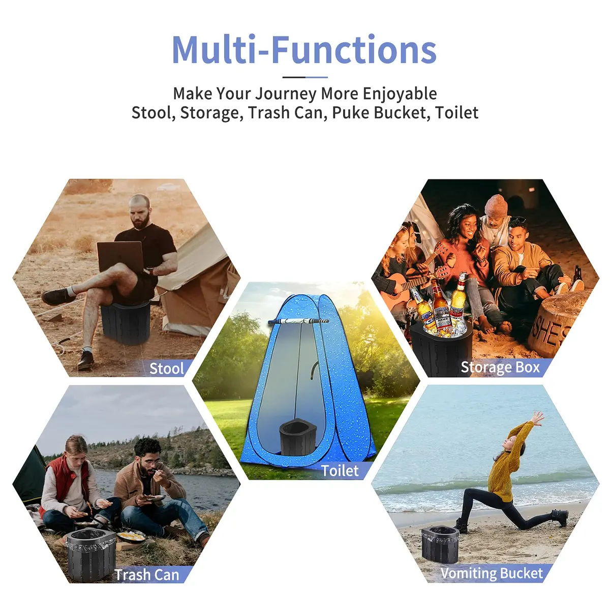 Zinyeme Portable Toilet for Camping, Folding Commode Bucket with 12 Bags & Carry Bag, 400 lb Capacity | Outdoor Travel Restroom - view 7