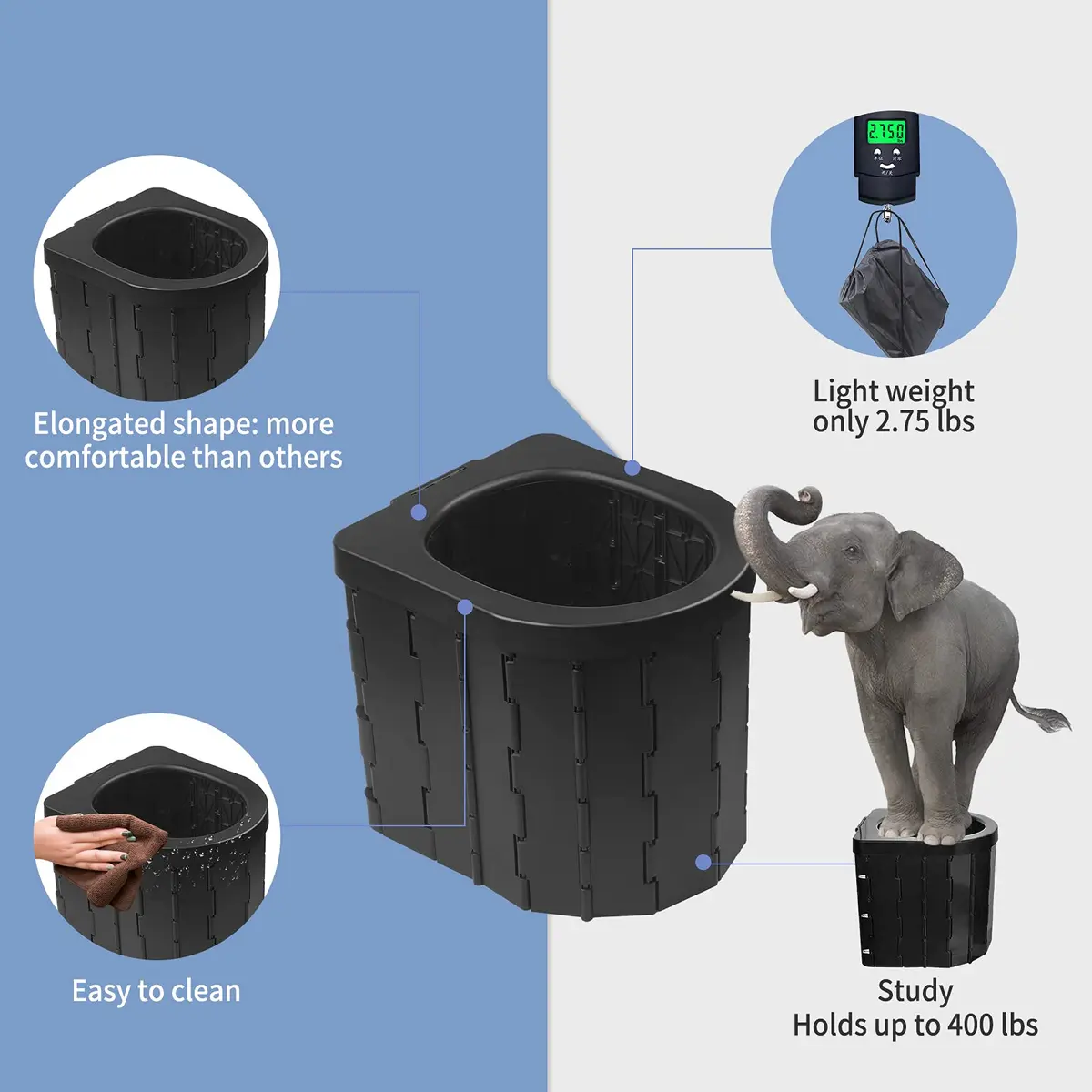 Zinyeme Portable Toilet for Camping, Folding Commode Bucket with 12 Bags & Carry Bag, 400 lb Capacity | Outdoor Travel Restroom - view 4
