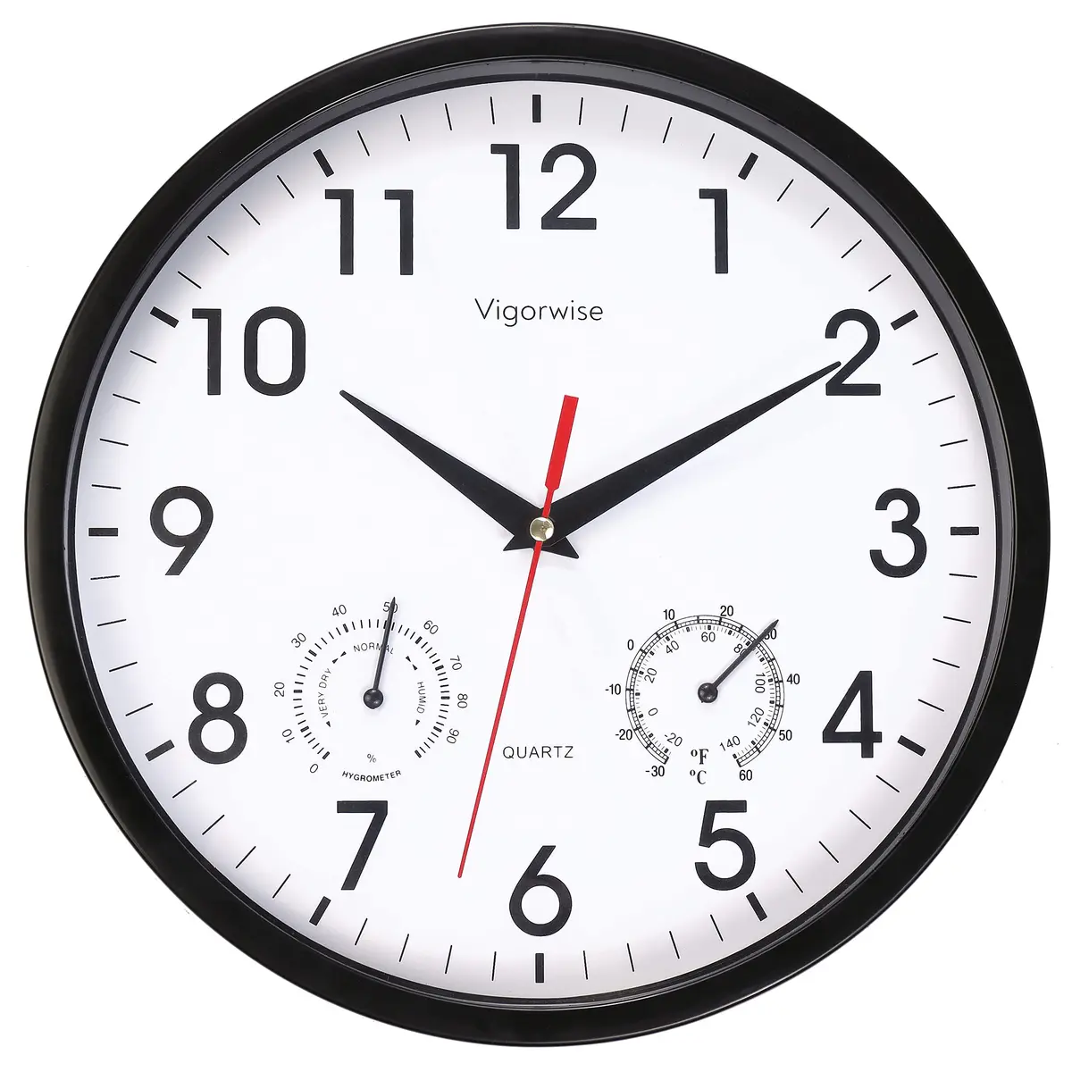 Vigorwise 10 Inch Black Wall Clock Silent Wall Clocks with Temperature - main product image