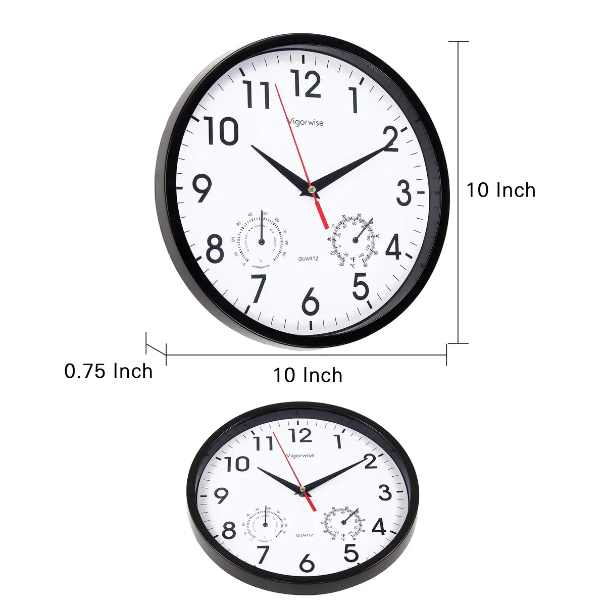 Vigorwise 10 Inch Black Wall Clock Silent Wall Clocks with Temperature - view 5