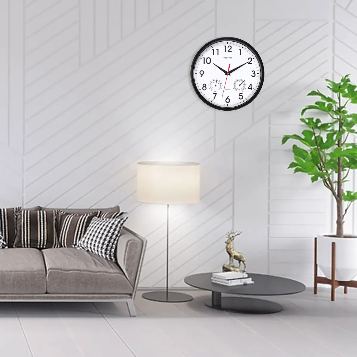 Vigorwise 10 Inch Black Wall Clock Silent Wall Clocks with Temperature - view 2