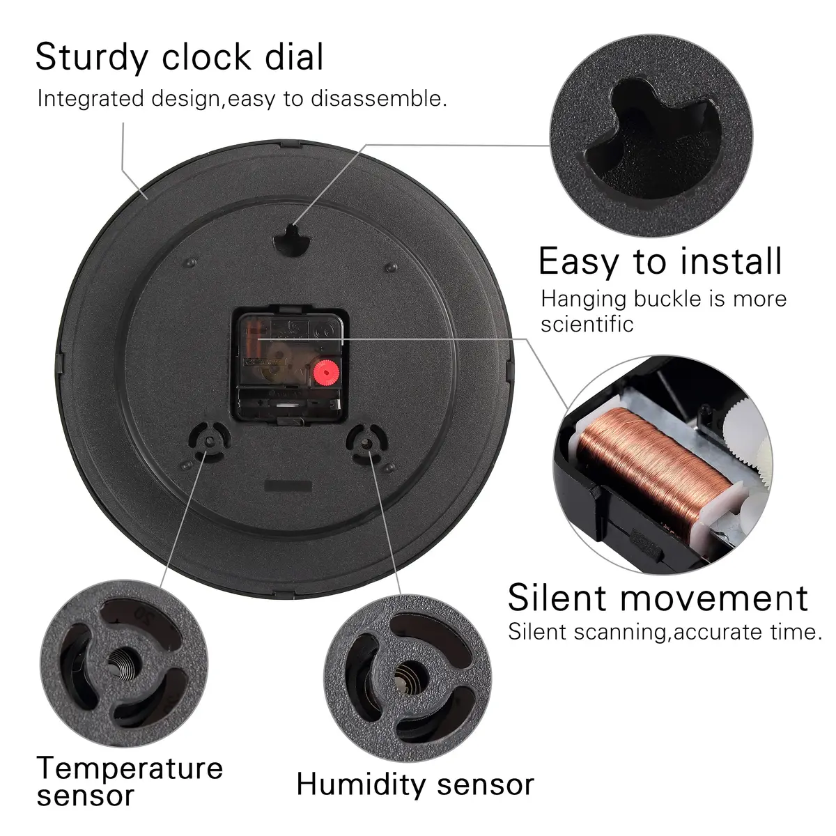 Vigorwise 10 Inch Black Wall Clock Silent Wall Clocks with Temperature - view 4