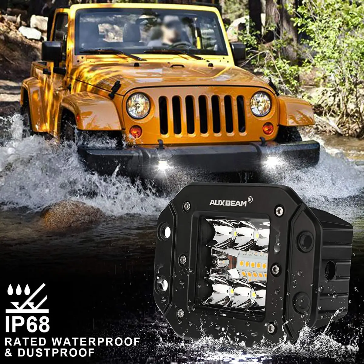 Auxbeam 5 Inch Pod Lights 72W White Amber Strobe Offroad Flush Mount Light | 6 Modes, IP68, Aluminum - view 5
