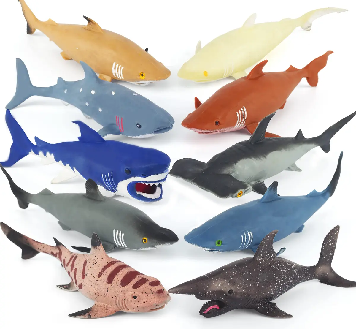 Axbotoy 10 Pack Shark Toys, 8" Soft & Stretchy Realistic Set for Bath & Play - main product image