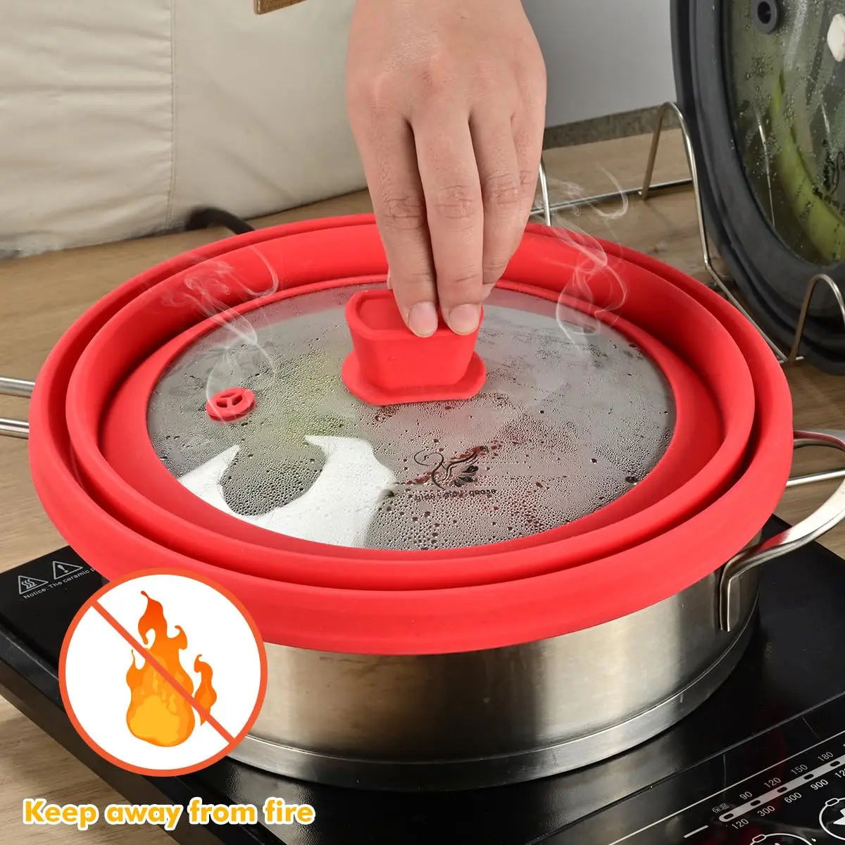 GLOU-GLOU GOOSE GGG Microwave Splatter Cover Glass Lid 10.8 inch | Collapsible Silicone, Tempered Glass, Anti-Scald Handle - view 5