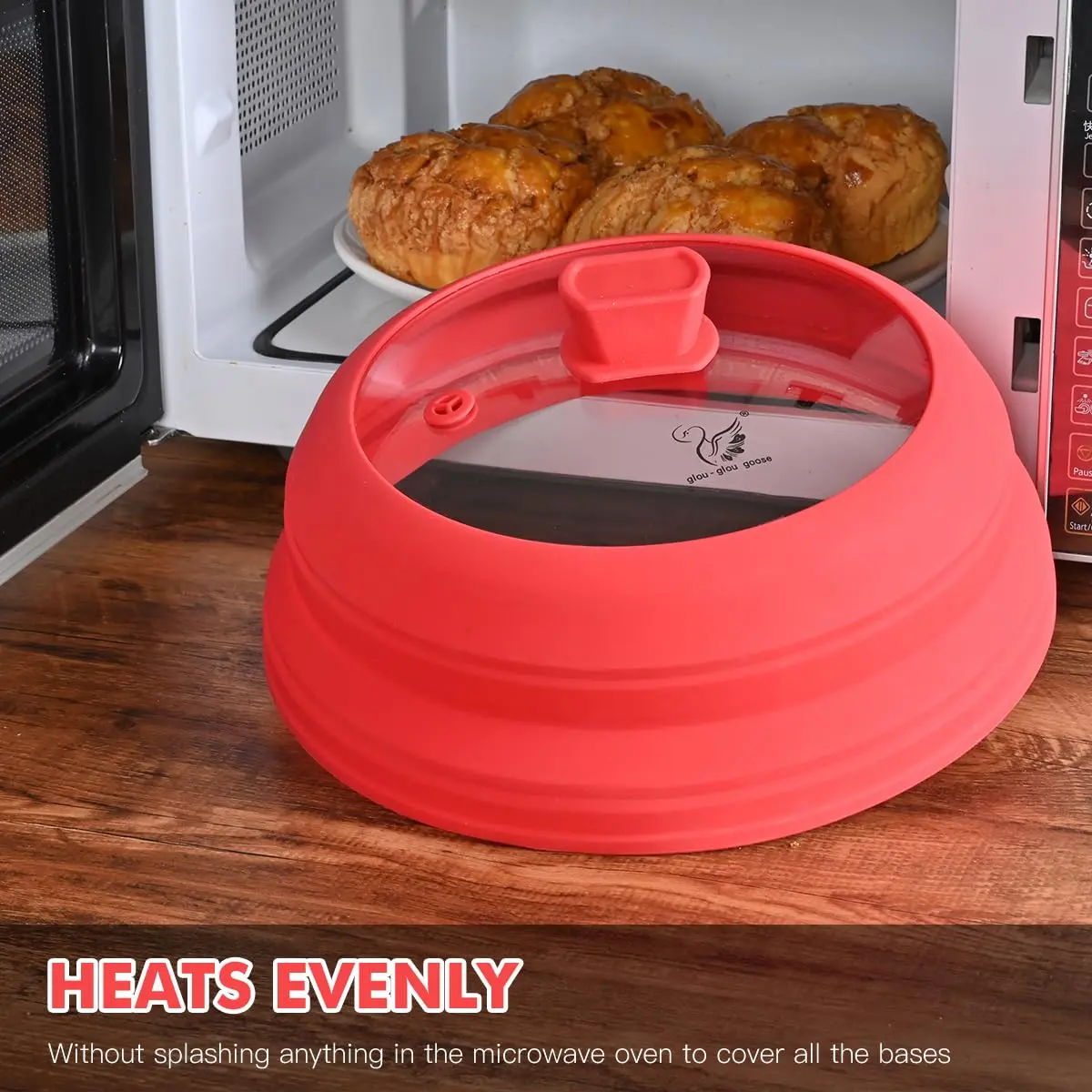GLOU-GLOU GOOSE GGG Microwave Splatter Cover Glass Lid 10.8 inch | Collapsible Silicone, Tempered Glass, Anti-Scald Handle - view 8