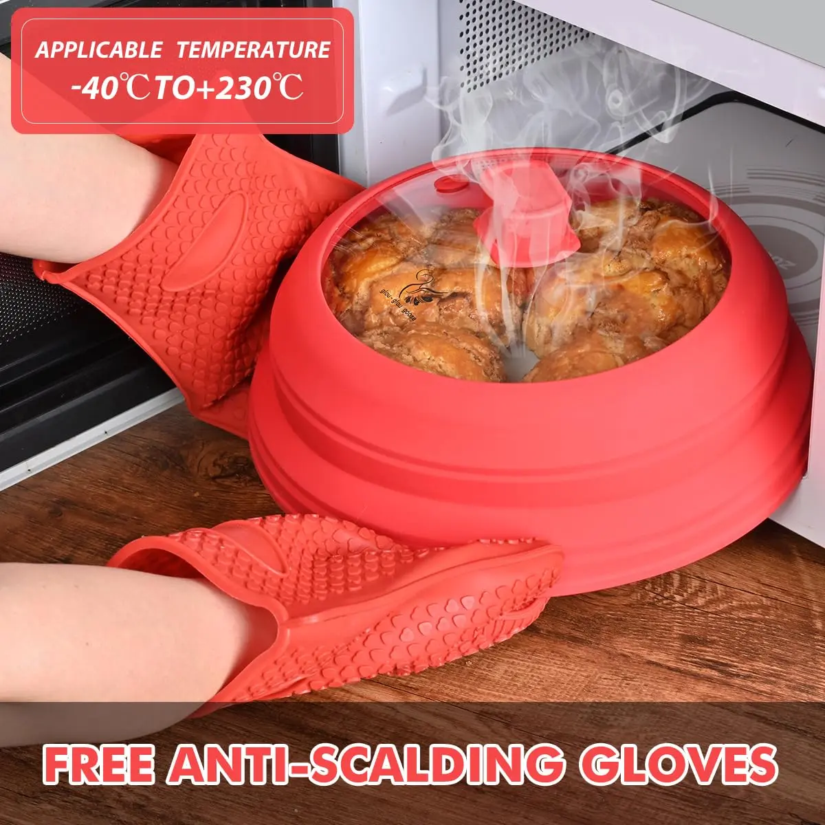 GLOU-GLOU GOOSE GGG Microwave Splatter Cover Glass Lid 10.8 inch | Collapsible Silicone, Tempered Glass, Anti-Scald Handle - view 4