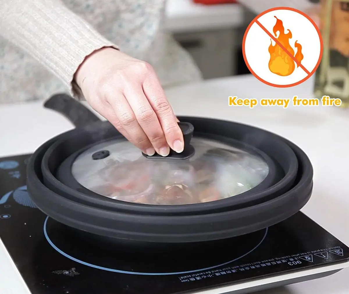 GLOU-GLOU GOOSE GGG Microwave Splatter Cover Glass Lid 10.8 inch | Collapsible Silicone, Tempered Glass, Anti-Scald Handle - view 5