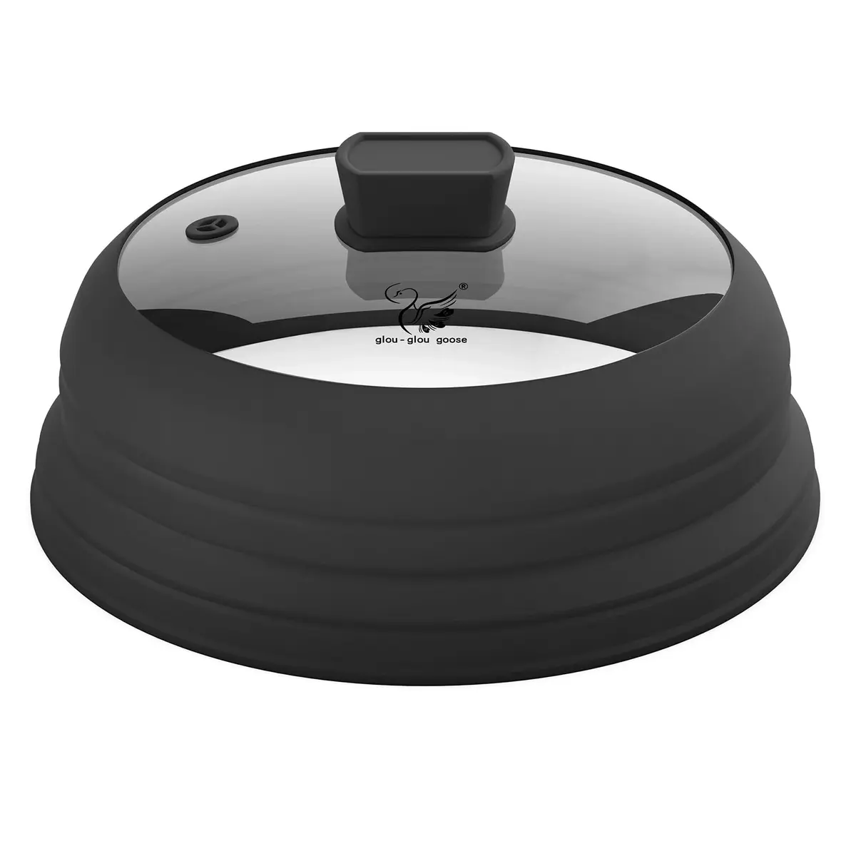 GLOU-GLOU GOOSE GGG Microwave Splatter Cover Glass Lid 10.8 inch | Collapsible Silicone, Tempered Glass, Anti-Scald Handle - main product image