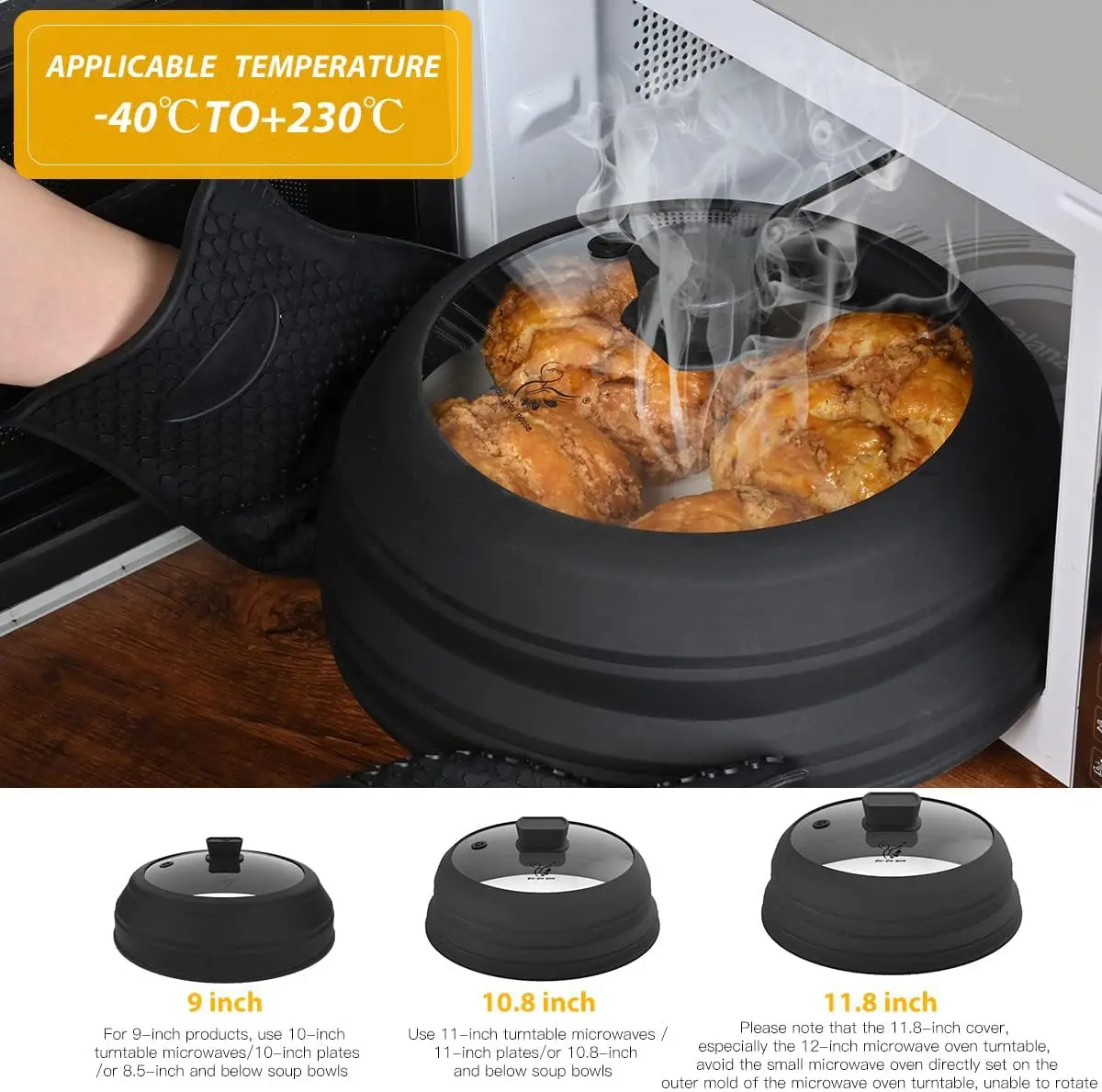 GLOU-GLOU GOOSE GGG Microwave Splatter Cover Glass Lid 10.8 inch | Collapsible Silicone, Tempered Glass, Anti-Scald Handle - view 2